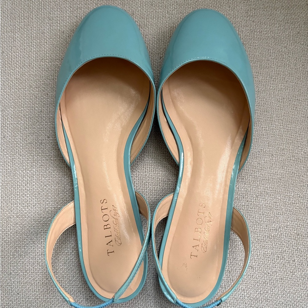 Talbots Aqua Blue Leather Slingback Flats